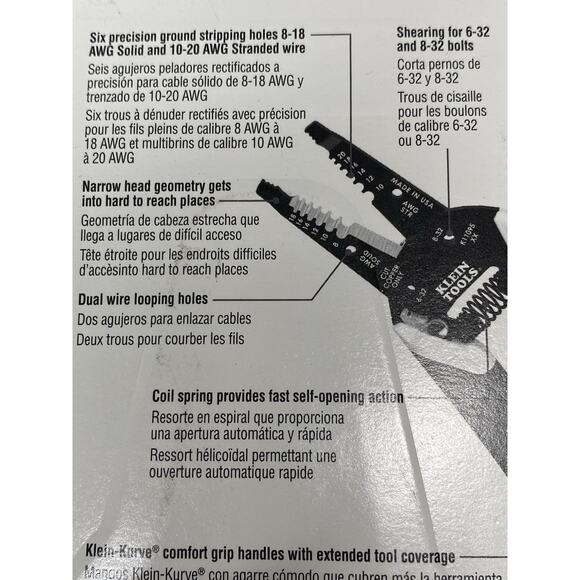 Klein Tools — K11095 Klein-Kurve® Wire Stripper/Cutter (Blue Handles, Made in US - Picture 5 of 6